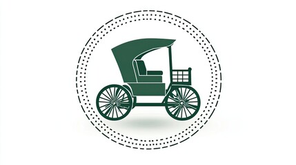 Fototapeta premium A vintage-style illustration of a horse-drawn carriage in a circular design.
