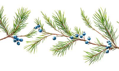 Juniper branch with berries, detailed illustration.