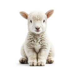 Fototapeta premium Cute lamb sitting, white background, farm animal, spring imagery, ideal for children's books.