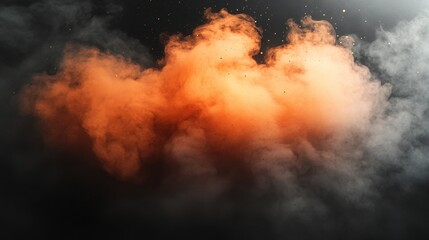 Dramatic Orange Smoke Cloud on Dark Background Creating a Mystical and Ethereal Atmosphere for Artistic and Creative Projects