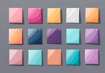 Colorful square sticky notes on a gray background.