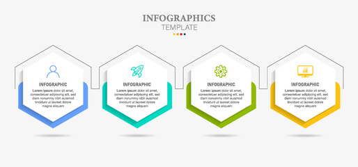 hexagon style Infographic design template Vector with icons and 4 options or steps. Can be used for process diagram, presentations, workflow layout, banner, flow chart, info graph