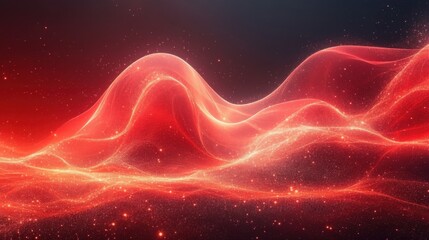 Ethereal Red Waves of Light and Particle Effects in a Beautiful Abstract Landscape, Captivating Motion and Energy in a Dark Background
