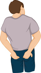 Cartoon drawing of a man with constipation, stomachache, hemorrhoids, stomachache, intestines, pain, health care medicine concept.vector illustration.