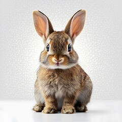 Obraz premium Cute brown bunny rabbit sits, studio shot, white background, Easter.