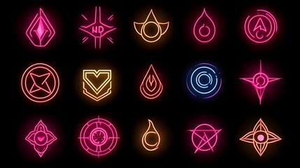 Neon Symbols Collection A Diverse Array Of Glowing Designs