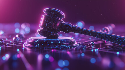 Cyber Justice: Gavel in Neon Glow 