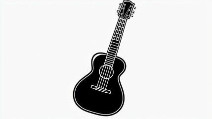 Obraz premium A simple black outline illustration of an acoustic guitar on a white background.