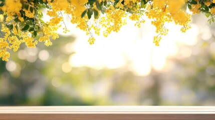 Obraz premium Mimosa background, mimosa blooming, Festival of mimosa, park of mimosa, vibrant colors, mimosa banner