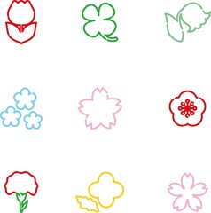 花　春　植物　アイコン　あしらい　ピクトグラム　ロゴ　かわいい　シンプル　線　イラスト素材セット