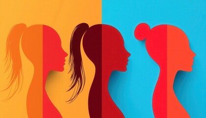 Creative silhouette portraits abstract art modern design digital illustration colorful backgrounds