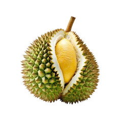 Obraz premium A whole durian fruit with its shell removed to reveal a yellow interior