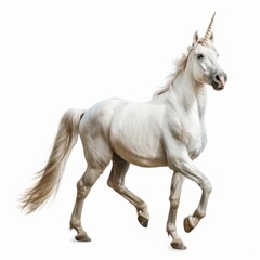 Fototapeta premium A magical unicorn standing, isolated in white, white background