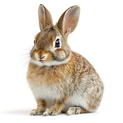 Obraz premium Cute brown bunny rabbit, isolated on white background, perfect for children's books or pet websites.