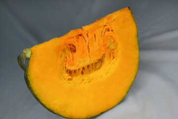 Fresh orange pumpkin isolated on white background with clipping path and full depth of field. Top view. Flat lay