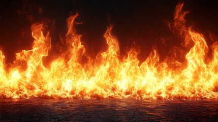 Fototapeta premium Bright and Intense Flames Rising Against a Dark Background Creating a Dramatic and Fiery Atmosphere Perfect for Backgrounds and Visual Effects