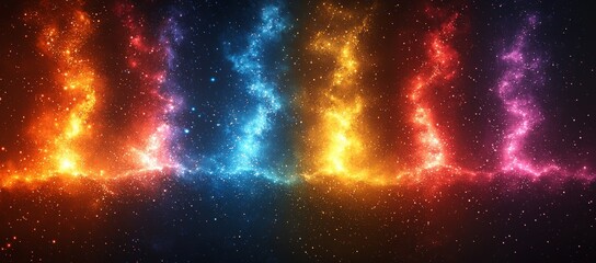 Naklejka premium Vibrant cosmic energy streams, fiery and icy colors blend in a dark space background.