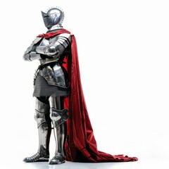Fototapeta premium A knight in shining armor standing proud, isolated in white, white background 