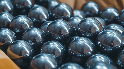 Gleaming Metallic Spheres in a Warm Background, Showcasing Reflection and Light Play for Abstract Art or Modern Design Inspiration