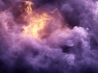 Abstract purple and orange smoke swirls.