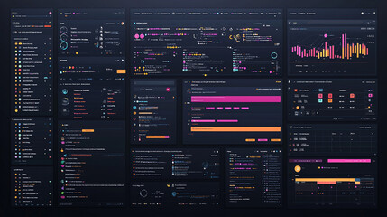 Data visualization dashboard with various charts and graphs displaying complex information.