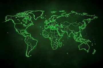 Naklejka premium Green World Map on Dark Background