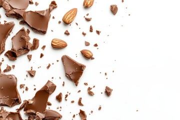 Close-Up of Broken Almond Brittle Pieces on White Background