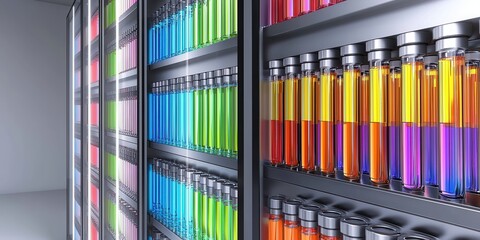 Sleek Rhetoric Column Showcasing Colorful Liquids in Professional Laboratory Setting