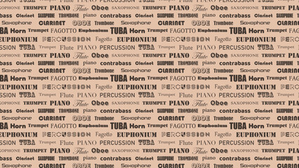 Obraz premium 楽器のロゴイラストのシームレスパターン モノクロ windorchestra pattern