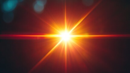 Bright starburst light effect on dark background with lens flare.
