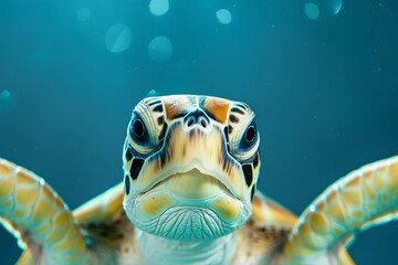 Fototapeta premium A friendly turtle peeking out from its shell
