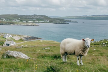 Obraz premium A friendly sheep grazing in a meadow