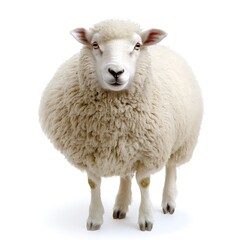 Fototapeta premium Fluffy sheep farm animal portrait, white background, agriculture.