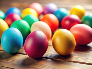 Colorful Easter eggs arranged simply.  A minimalist tabletop scene for spring.