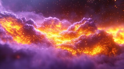 Obraz premium Burning clouds at night with embers in space.
