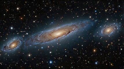 Fototapeta premium shot of a distant galaxy cluster, showcasing various shapes and sizes of galaxies set against a dark cosmic backdrop 