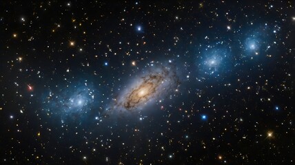 shot of a distant galaxy cluster, showcasing various shapes and sizes of galaxies set against a dark cosmic backdrop 