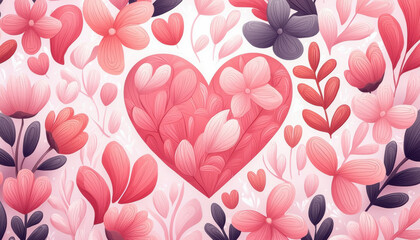Floral heart pattern with vibrant flowers in shades of pink and purple