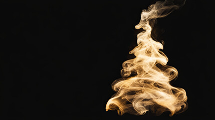 Obraz premium Ethereal smoke forms Christmas tree silhouette against dark background, creating mystical and festive atmosphere. Perfect for holiday themed designs