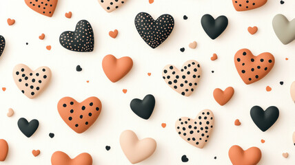 Minimalist hearts in various colors and patterns on light background