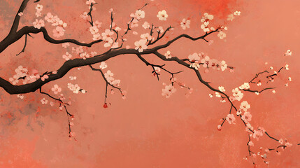 Scenery of cherry blossoms in full bloom on a pink background