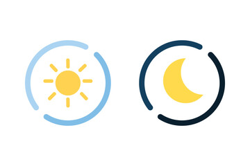 Day and night outline icon set. Sun and moon sign. Natural, cycle, contrast, season concepts. Flat modern vector design isolated illustration.