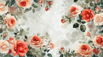 Elegant wedding invitation card background vector. Minimal hand painted watercolor botanical flowers texture template background. Design for wedding, vip cover, poster, rsvp moderncard.Valentine's Day