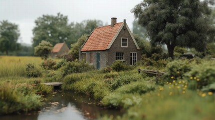 Fototapeta premium Charming Miniature House in a Serene Landscape