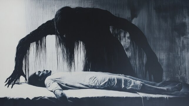 Midnight Terror: Scandinavian Mara Haunts Sleeping Victim in Ominous Darkness