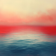 Obraz premium Red dawn seascape, misty horizon, calm water reflections, background/wallpaper