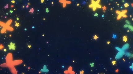 Colorful Shapes and Stars Adorn a Dark Background