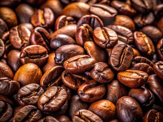 Naklejka premium Gourmet coffee beans, dark roast, photographed up close. The aroma is palpable; a rich pile of roasted perfection.