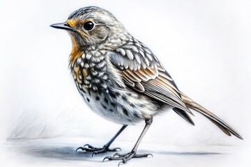 Hand-drawn, realistic bird sketch; monochrome avian illustration, perfect for wildlife art prints.
