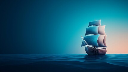 Fototapeta premium A majestic ship sails across calm, blue waters under a serene sky, evoking a sense of adventure and tranquility.